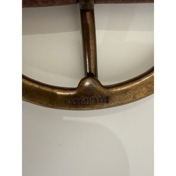 Leather Belt M Brown Floral Boho Studded 2.5" wide Tooled Leather Brass Buckle - Picture 9 of 16